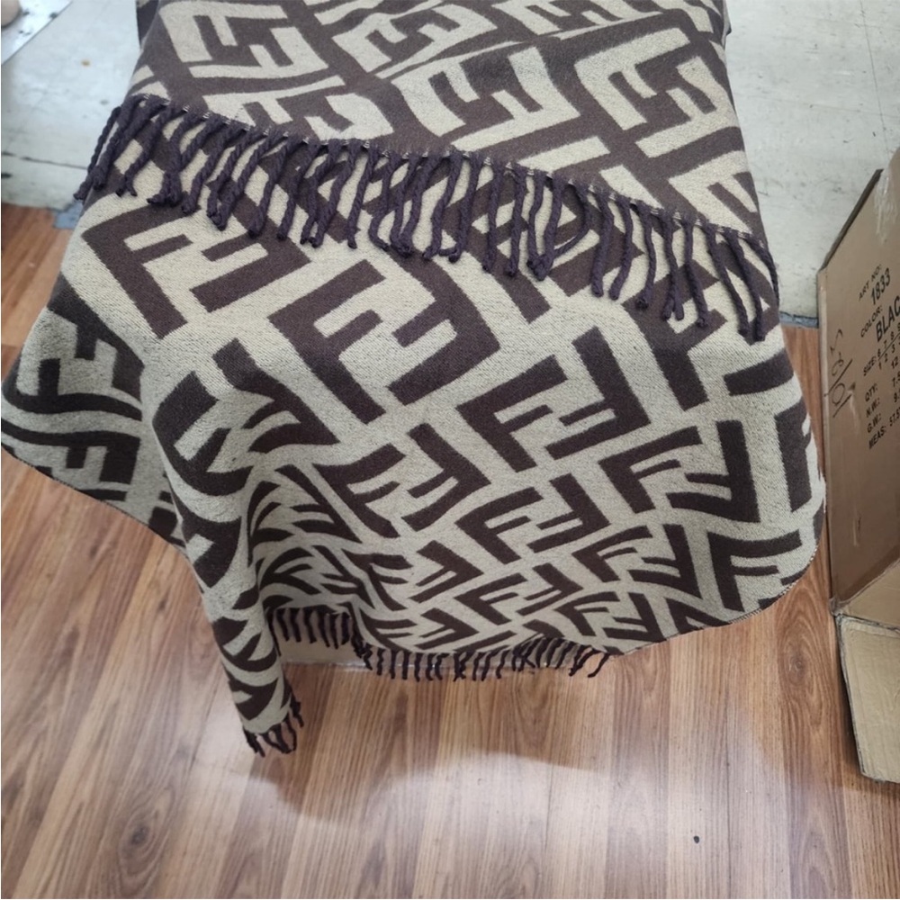 Fendi Beige and Dark Brown Logo Blanket